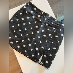 Black Denim Skirt with White Printed Stars by Cloud Ten